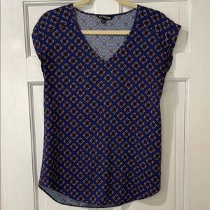 Express Women's Blue Patterned Top